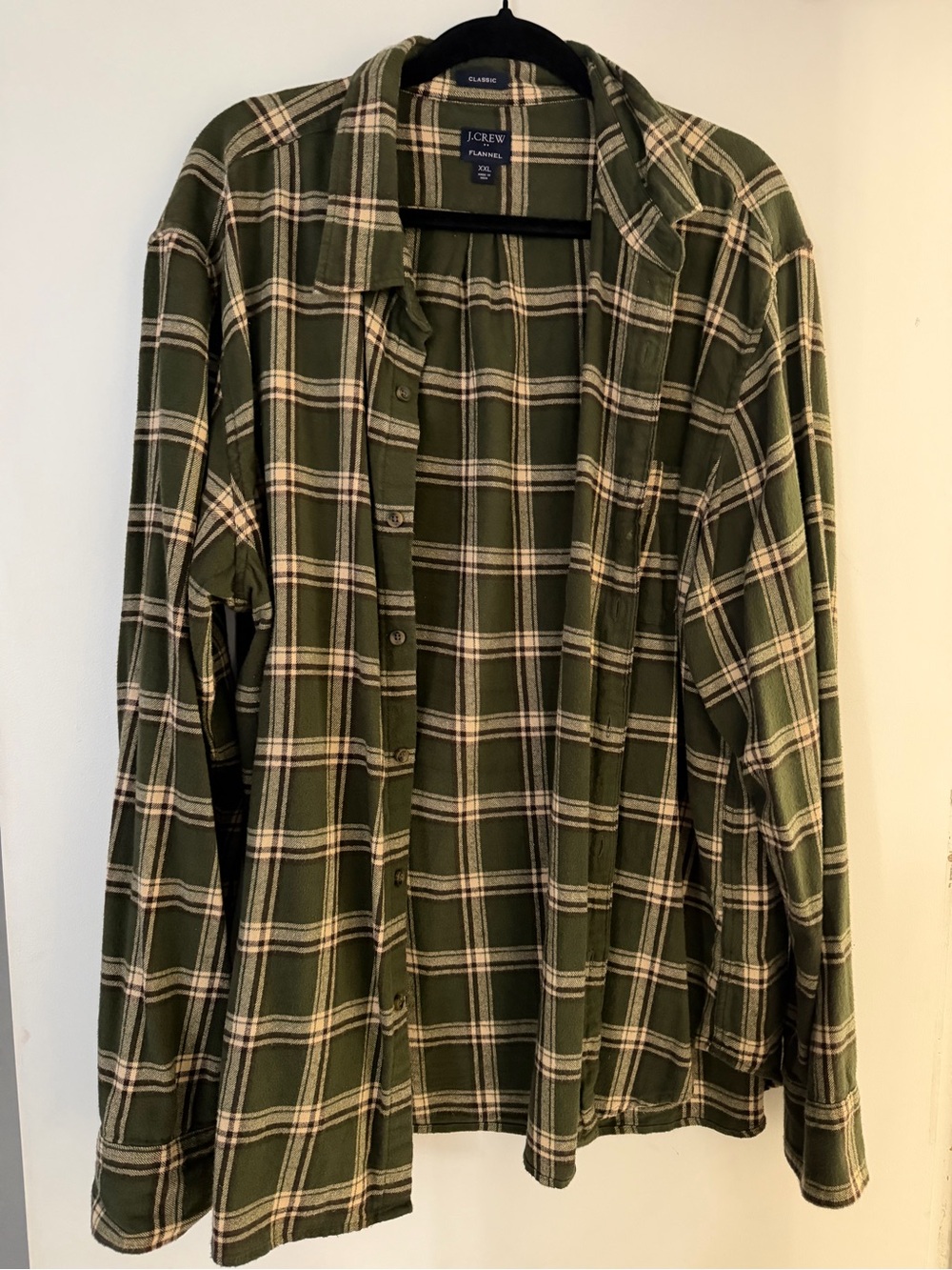 J. Crew Olive Green Plaid Button-Down Flannel Shirt
